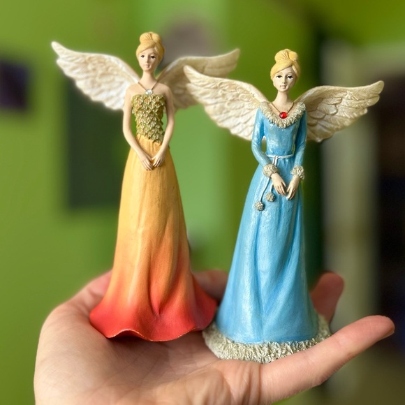 Other - Vintage Beautiful Angels In Red & Blue Summer Winter Figurines Set of 2 Art